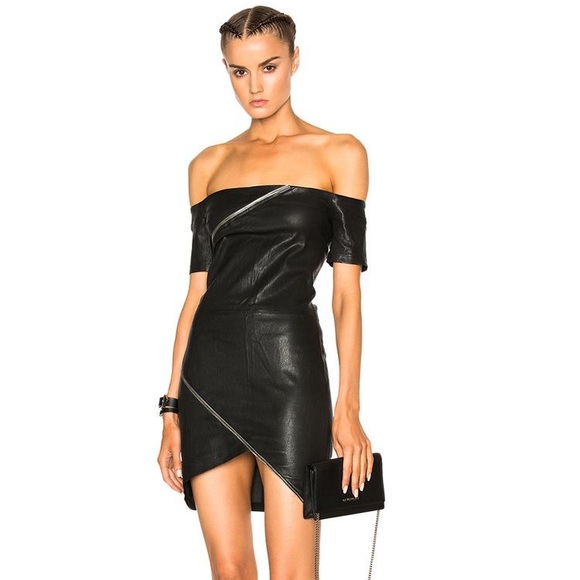 RTA LILOU OFF-SHOULDER LEATHER ZIP DRESS SZ 6-8 - Picture 4 of 8